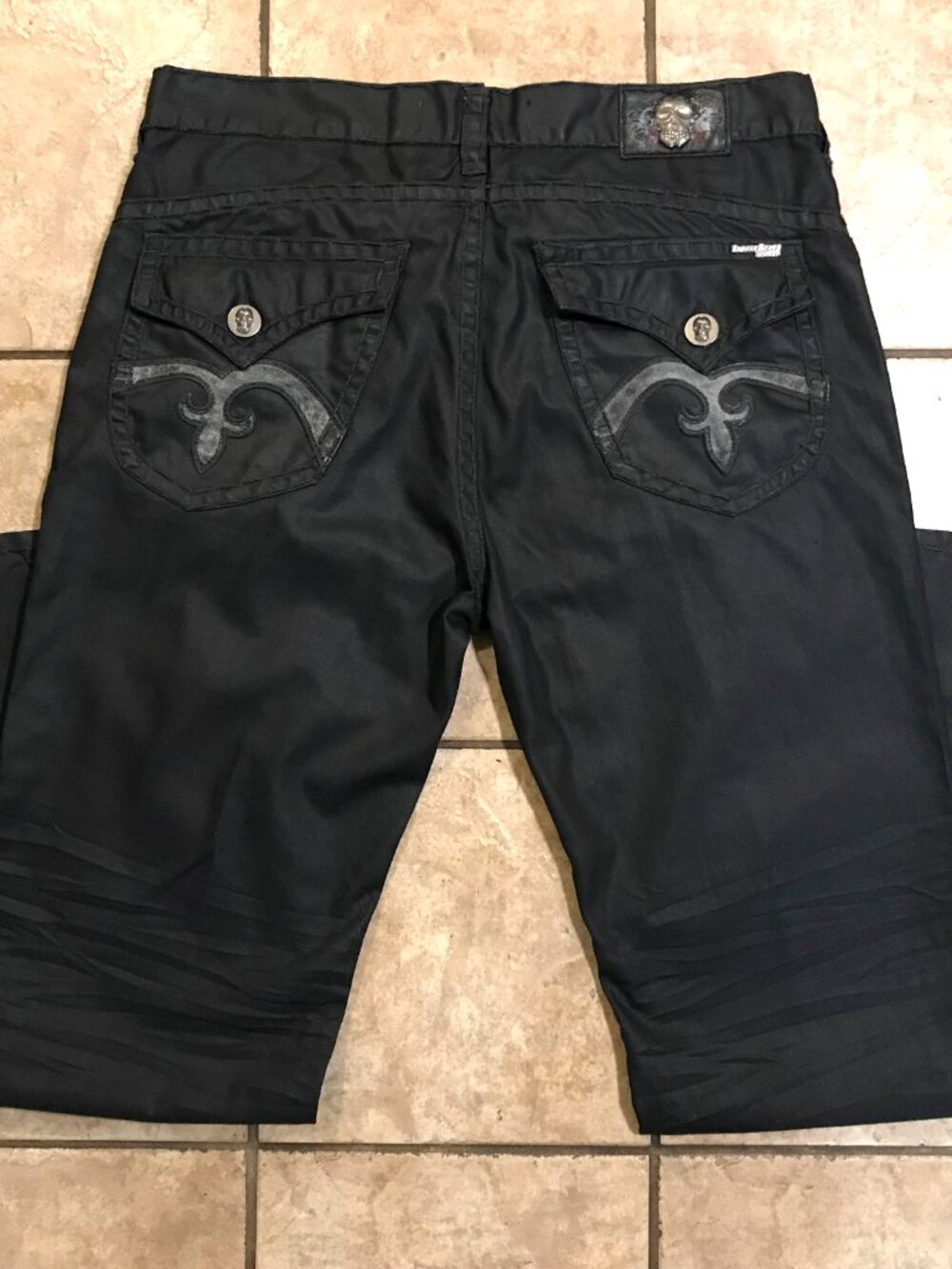 Men's Laguna Beach Rare Black Jeans-Faux Leather Look-Wide Leg-Size 42 x 36